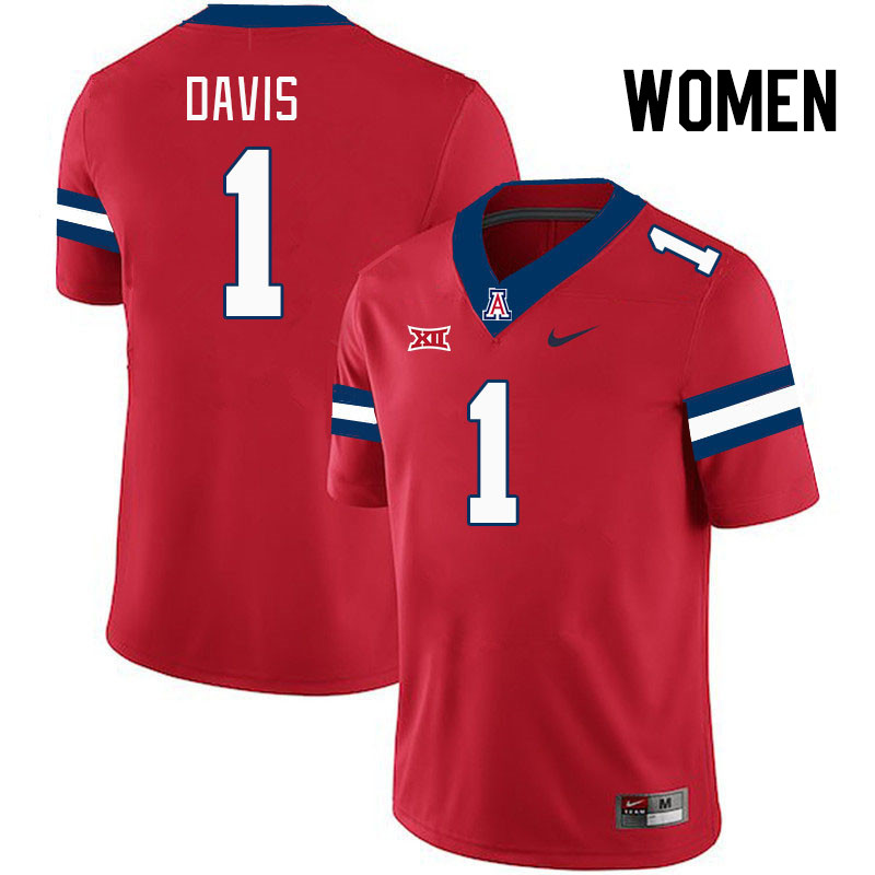 Women #1 Tacario Davis Arizona Wildcats Big 12 Conference College Football Jerseys Stitched-Red